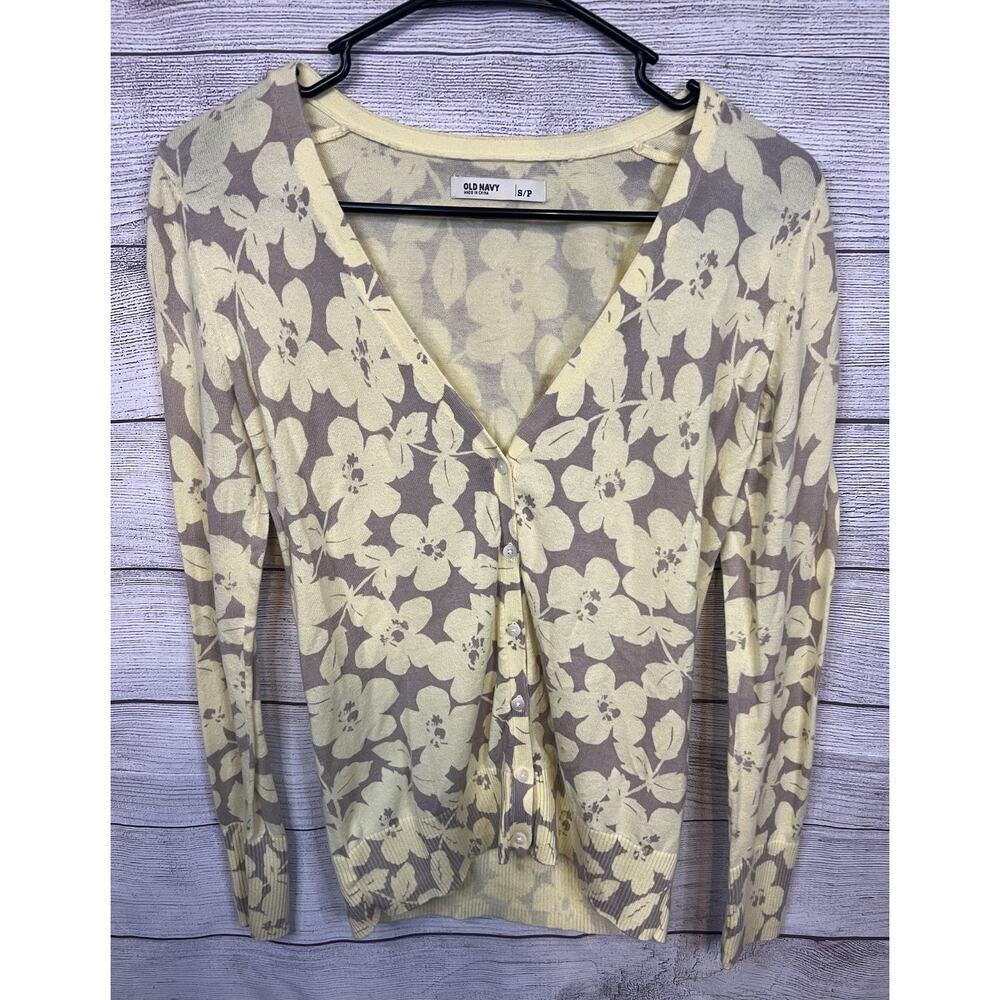 Old Navy Women’s Yellow And Gray Floral Cardigan Size S